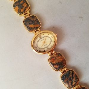 Badavici Vintage Gold Tone Wrist Watch w/Stones